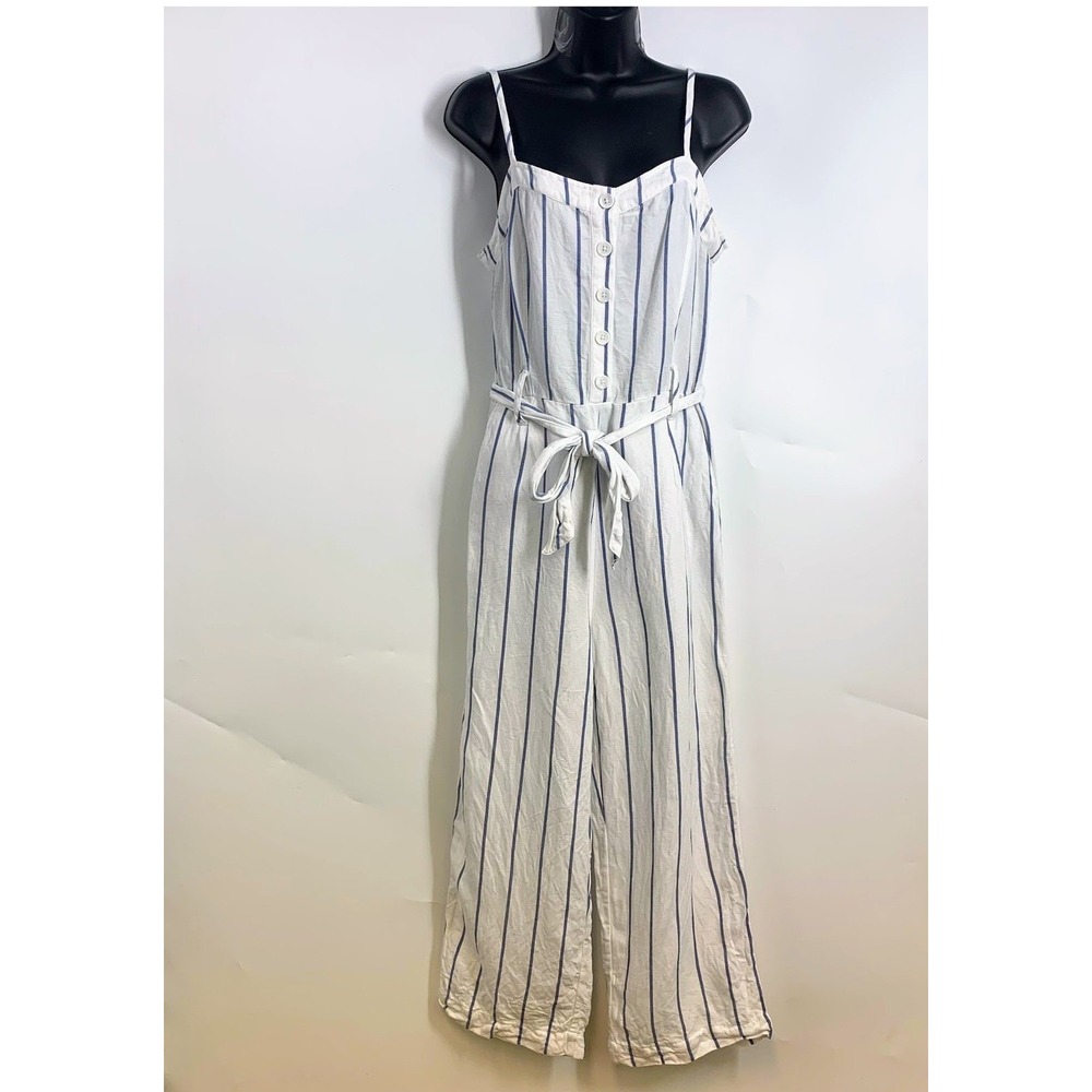 Rails Women's Happer Prato‎ Striped Linen Blend Wide Leg Jumpsuit Size M